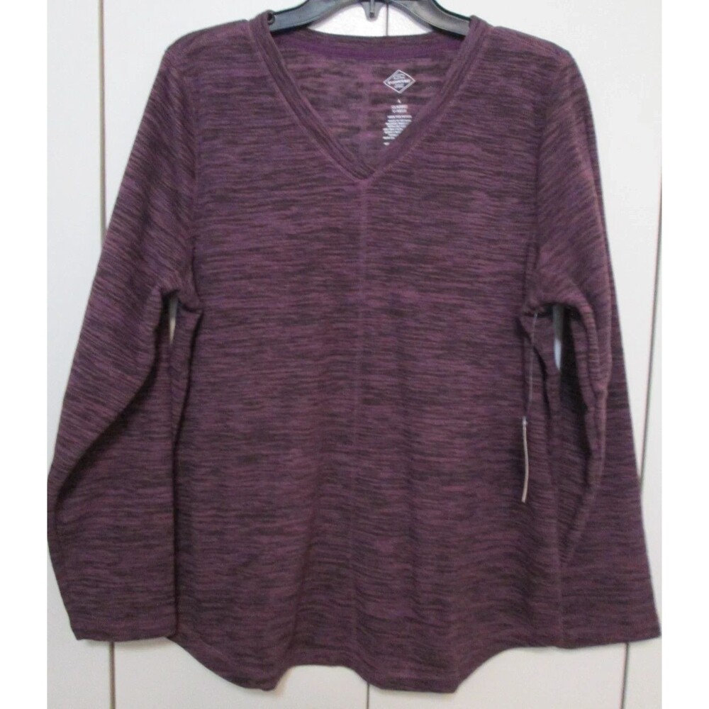 St. John's Bay Fleece V-Neck Long Sleeve Sweatshirt Shirt Purple Black XL NEW